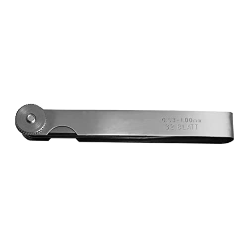 Spurtar 32 Blades Feeler Gauges 0.001-0.04" (0.03-1.00mm) Tapered Feeler Gauge Set Stainless Steel Thickness Gauges Dual Marked SAE and Metric Narrow Feeler Gauge for Measuring Gap Width or Thickness
