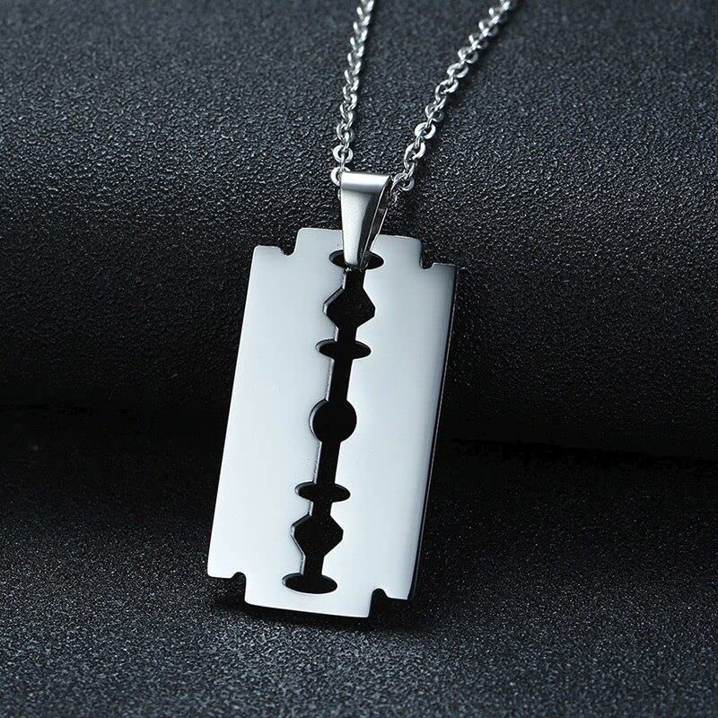Men's Razor Blade Pendant Necklace for Men Stainless Steel Male Accessories Jewelry for Him with 20 or 24 inch Durable and Fashion