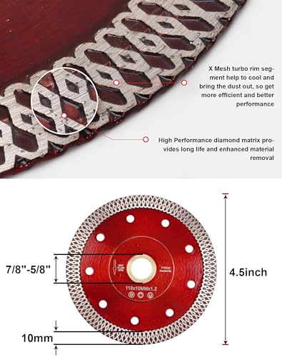 Casaverde 2Pcs/Lot 4.5“ Super Thin Diamond Porcelain Saw Blade Ceramic Cutting Disc for Cutting Ceramic or Porcelain Tiles (4.5"-2pcs)