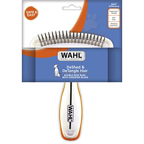 Wahl 2-in-1 Combination Double Row Pet Rake with Hair Shedding Blade for Dog or Cat Fur by The Brand Used by Professionals – Model 858424