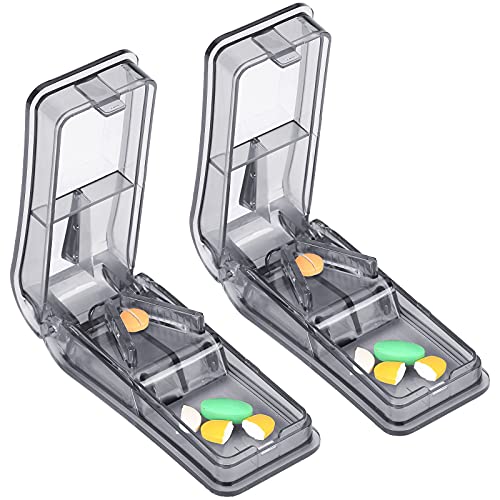 CARILTIVAN 2PCS Pill Cutter, Professional Pill Splitter with Stainless Steel Blade for Cutting Small Pills or Large Pills in Half, Pill Cutter for Small Pills 1/4 Safety Medicine Slicer (Gray)