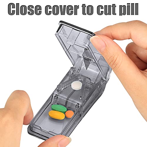 CARILTIVAN 2PCS Pill Cutter, Professional Pill Splitter with Stainless Steel Blade for Cutting Small Pills or Large Pills in Half, Pill Cutter for Small Pills 1/4 Safety Medicine Slicer (Gray)