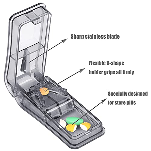 CARILTIVAN 2PCS Pill Cutter, Professional Pill Splitter with Stainless Steel Blade for Cutting Small Pills or Large Pills in Half, Pill Cutter for Small Pills 1/4 Safety Medicine Slicer (Gray)