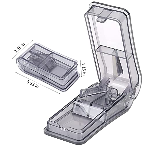 CARILTIVAN 2PCS Pill Cutter, Professional Pill Splitter with Stainless Steel Blade for Cutting Small Pills or Large Pills in Half, Pill Cutter for Small Pills 1/4 Safety Medicine Slicer (Gray)