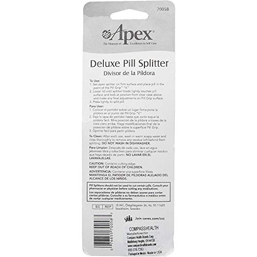 Apex Deluxe Pill Splitter - Pill Splitter with Retracting Blade Guard - for Cutting Small Pills or Large Pills in Half