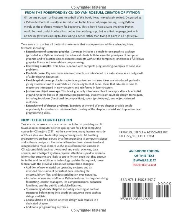 Python Programming: An Introduction to Computer Science, Fourth Edition