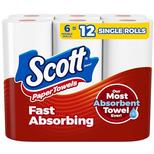 Scott Paper Towels, Choose-A-Sheet, 6 Double Rolls = 12 Regular Rolls (100 Sheets Per Roll)