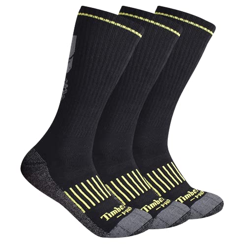 Timberland PRO Men's 3-Pack Rugged Accent Half Cushioned Crew Socks, Black, Large