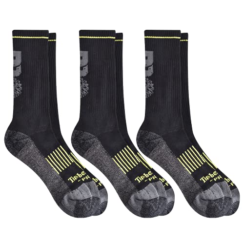 Timberland PRO Men's 3-Pack Rugged Accent Half Cushioned Crew Socks, Black, Large