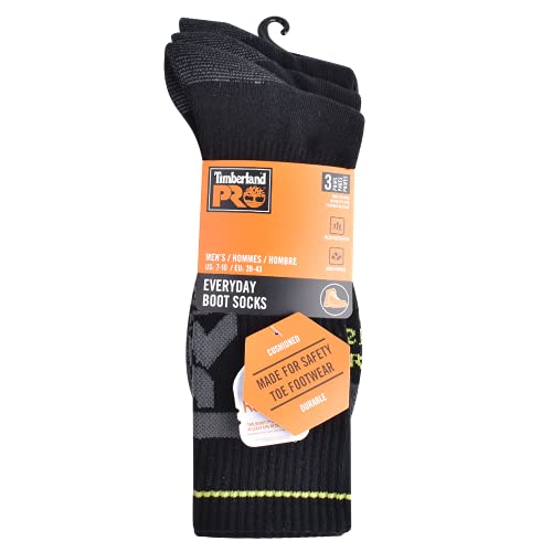 Timberland PRO Men's 3-Pack Rugged Accent Half Cushioned Crew Socks, Black, Large