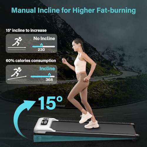 Walking Pad with Incline, Under Desk Treadmill for Home Office, 2.5HP Portable Treadmills with Panel & Remote Control, 4 in 1 Walking Running Machine Manual Incline, Compact Treadmill 265LB Capacity