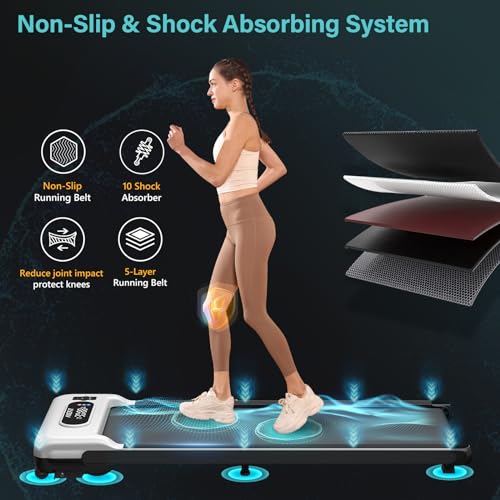 Walking Pad with Incline, Under Desk Treadmill for Home Office, 2.5HP Portable Treadmills with Panel & Remote Control, 4 in 1 Walking Running Machine Manual Incline, Compact Treadmill 265LB Capacity