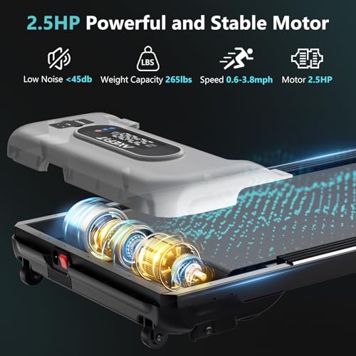 Walking Pad with Incline, Under Desk Treadmill for Home Office, 2.5HP Portable Treadmills with Panel & Remote Control, 4 in 1 Walking Running Machine Manual Incline, Compact Treadmill 265LB Capacity