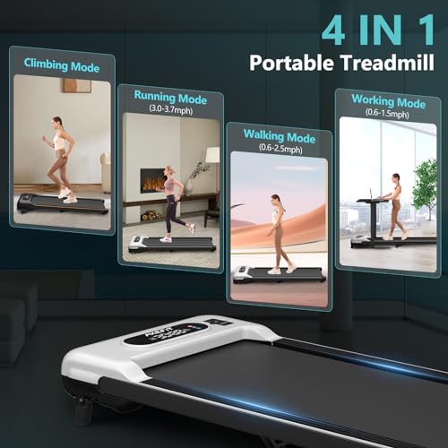 Walking Pad with Incline, Under Desk Treadmill for Home Office, 2.5HP Portable Treadmills with Panel & Remote Control, 4 in 1 Walking Running Machine Manual Incline, Compact Treadmill 265LB Capacity