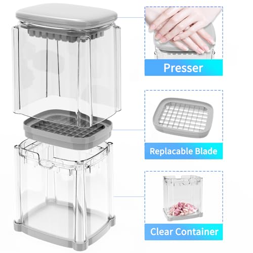 CrazyQueen French Fry Cutter 4-in-1 Food Dicer Chop Box, Potato Cutter for Fries Potato French Fry Onion Cutter Food Chopper Manual Hand Vegetable Cutter Dicer Apple Slicer, 4 Blades