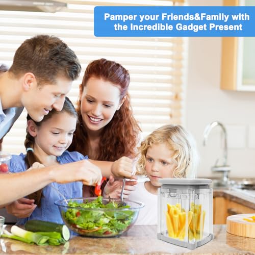 CrazyQueen French Fry Cutter 4-in-1 Food Dicer Chop Box, Potato Cutter for Fries Potato French Fry Onion Cutter Food Chopper Manual Hand Vegetable Cutter Dicer Apple Slicer, 4 Blades