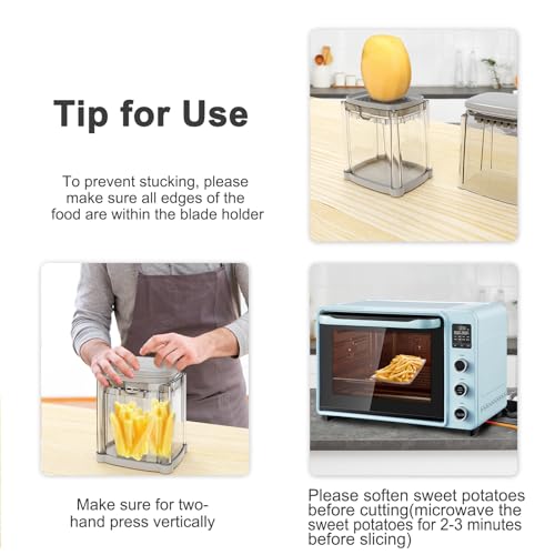 CrazyQueen French Fry Cutter 4-in-1 Food Dicer Chop Box, Potato Cutter for Fries Potato French Fry Onion Cutter Food Chopper Manual Hand Vegetable Cutter Dicer Apple Slicer, 4 Blades