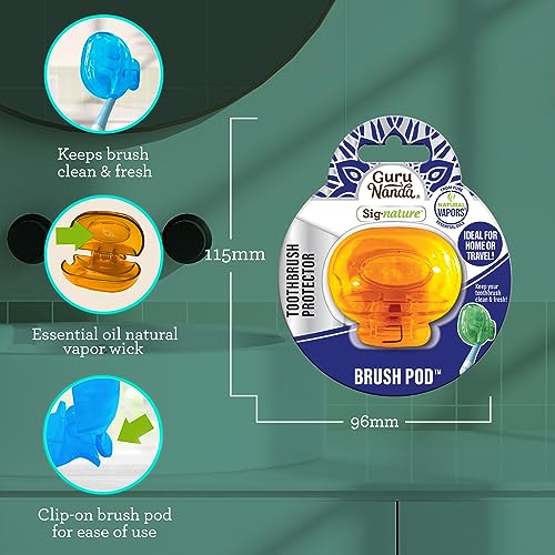GuruNanda Brush Pods (1 Pack) - Toothbrush Head Cover for Manual & Electric Brushes - Clip-On Plastic Toothbrush Protector with Natural Essential Oil Vapors - Colors Varies, 13-33-001-08388-24