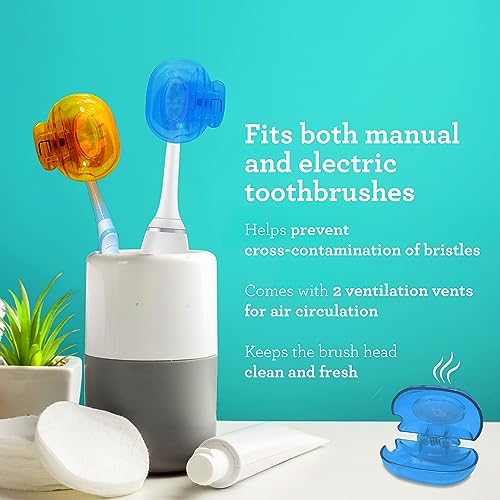 GuruNanda Brush Pods (1 Pack) - Toothbrush Head Cover for Manual & Electric Brushes - Clip-On Plastic Toothbrush Protector with Natural Essential Oil Vapors - Colors Varies, 13-33-001-08388-24