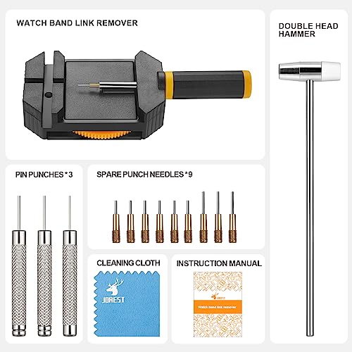 JOREST Watch Link Removal Kit, Resizing Tool for Bracelet Adjustment & Replacement, Pin Remover for Sizing Strap, Watch Adjuster, Hammer for Watch Repair, Adjust Band, with User Manual, Punches