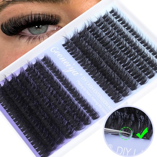 Geeneiya Fluffy Lash Extension Kit Cluster Eyelash Extension Kit Clusters Individual Lashes Kit with Lash Bond and Seal Glue, Lash Remover, Lash Applicator, User Manual for Beginners(60P+80P, 280Pcs)