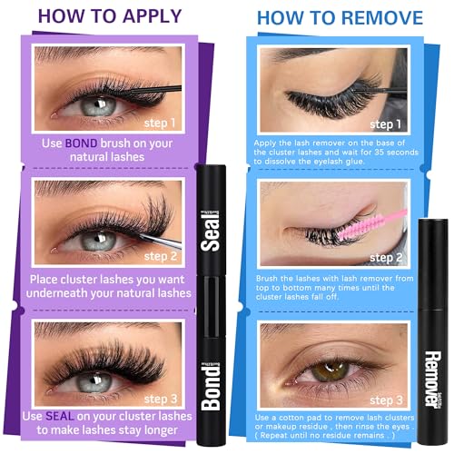 Geeneiya Fluffy Lash Extension Kit Cluster Eyelash Extension Kit Clusters Individual Lashes Kit with Lash Bond and Seal Glue, Lash Remover, Lash Applicator, User Manual for Beginners(60P+80P, 280Pcs)
