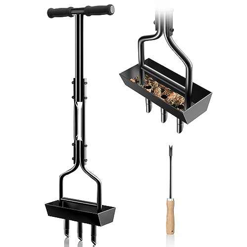 EEIEER Lawn Aerator Coring Tool, Manual Aerator Lawn Tool with Soil Storage Basket, 3 Core Tines Yard Aeration Tools with Cleaning Tool, Plug Aerator for Compacted Soil & Lawn Care