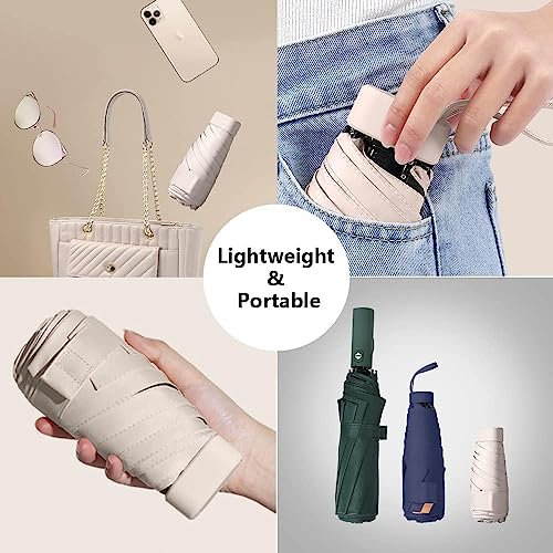miliyadexin Multiple Color Options Mini Umbrella For Purse, Small Travel Umbrella Compact Mini Waterproof Umbrellas for Rain, Suitable for Women Purse and Pocket, Manual-Opening (Wutong Apricot)