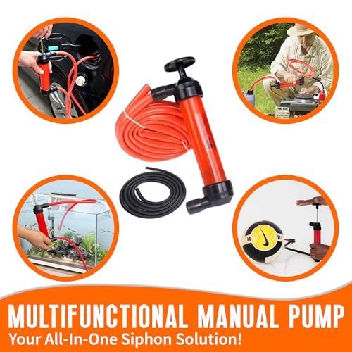 MeasuPro Siphon Hand Pump For Water - 15" Manual Water Pump, Gas Siphon Kit, Hand Bilge Pump With High Suction For Water Removal, Fuel Liquid Transfer