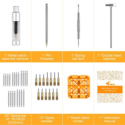 JOREST Watch Link Removal Tool, Watch Band Tool Kit, Repair Kit for Watch Bracelet Adjustment and Replacement and Resizing, With User Manual, Watch Link Remover, 20PCS Spring Bars, 13PCS Spare Needle