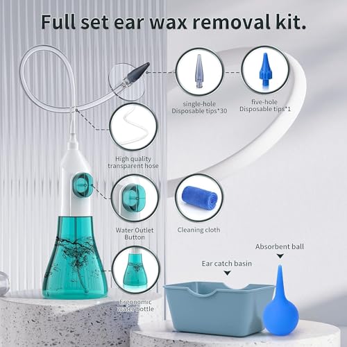 WEUANY Ear Wax Removal, Ear Cleaner, Earwax Removal Kit, Manual Ear Irrigation Flushing System, Ear Cleaning Kit, Safe and Effective to Clean Ear Built Up Wax