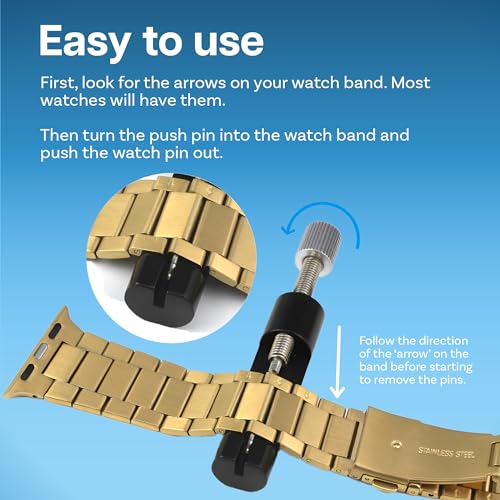 MMOBIEL Watch Link Removal Tool – Watch Band Repair Tool with 12 Extra Pins for Pin Removal & Watch Sizing – Repair Tool Kit – Metal Watch Bracelet Replacement – incl. Push Pin, Cleaning Cloth, Manual