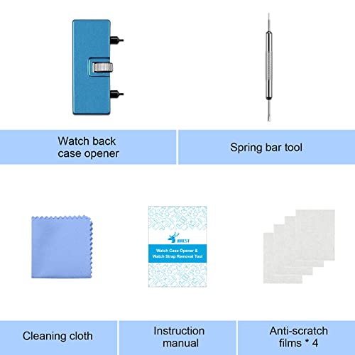 JOREST Watch Battery Replacement Kit, Watch Back Remover for Rotate Open Watch Cover, Watch Opening Tool, Watch Strap Removal, Watch Case Opener with Anti-scratch film, Spring Bar, Instruction Manual