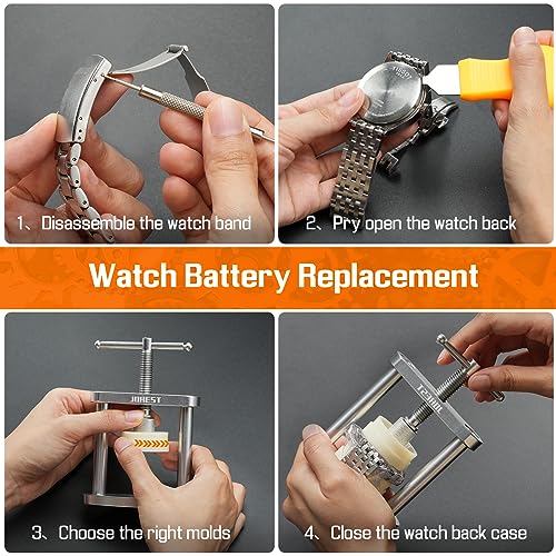 JOREST Watch Press Tool Set, Watch Back Case Closer for Closing the Watch Cover, Watch Battery Replacement, Watch Opener Remover, Watch Repair Kit for 22mm-42mm Round Dials, with Instruction Manual