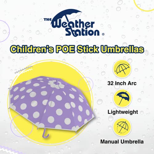 The Weather Station Children's Rain Umbrella, Manual Fiberglass Folding Mini Umbrella, Windproof, Lightweight, and Packable for Travel, Full 32 Inch Arc, Purple Dot