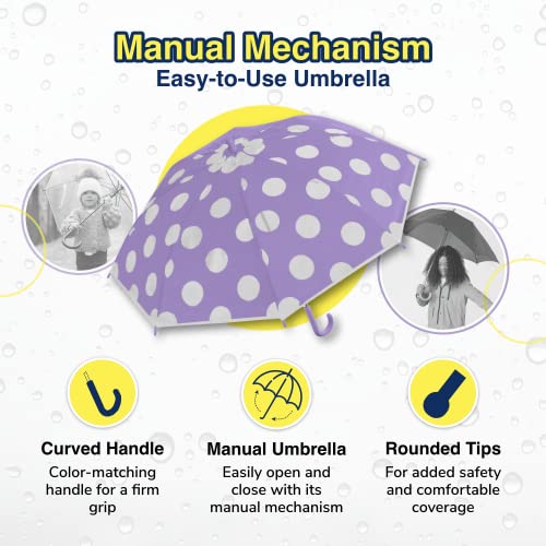 The Weather Station Children's Rain Umbrella, Manual Fiberglass Folding Mini Umbrella, Windproof, Lightweight, and Packable for Travel, Full 32 Inch Arc, Purple Dot