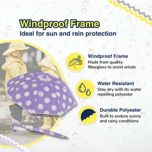 The Weather Station Children's Rain Umbrella, Manual Fiberglass Folding Mini Umbrella, Windproof, Lightweight, and Packable for Travel, Full 32 Inch Arc, Purple Dot
