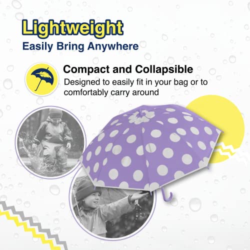 The Weather Station Children's Rain Umbrella, Manual Fiberglass Folding Mini Umbrella, Windproof, Lightweight, and Packable for Travel, Full 32 Inch Arc, Purple Dot