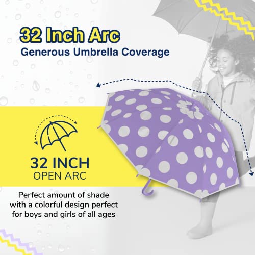 The Weather Station Children's Rain Umbrella, Manual Fiberglass Folding Mini Umbrella, Windproof, Lightweight, and Packable for Travel, Full 32 Inch Arc, Purple Dot