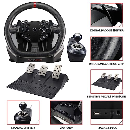 Superdrive - GS950-X 900° steering wheel with manual shifter, 3 pedals and paddle shifters for Xbox Serie X/S, PS4, Xbox One (programmable)