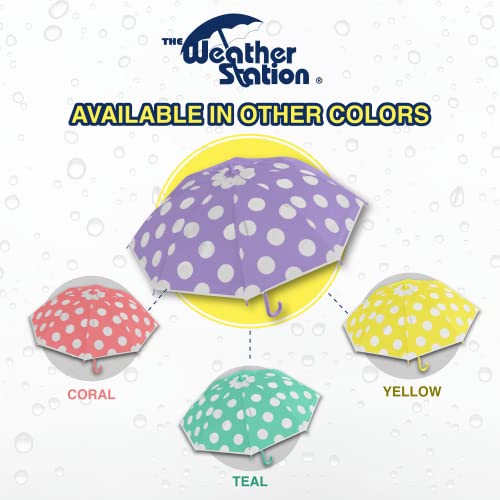 The Weather Station Children's Rain Umbrella, Manual Fiberglass Folding Mini Umbrella, Windproof, Lightweight, and Packable for Travel, Full 32 Inch Arc, Purple Dot