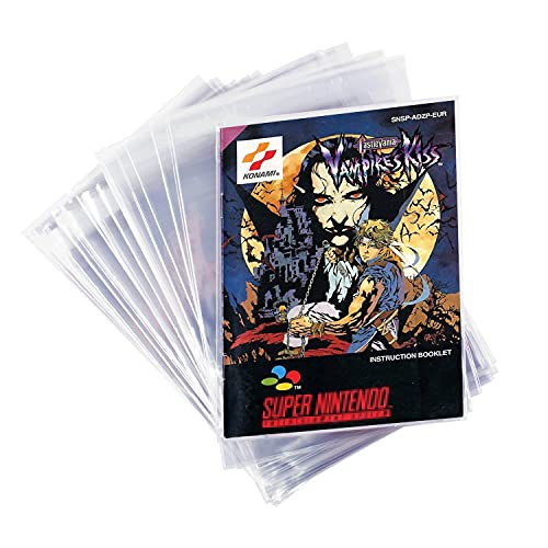 ASTONEY 100 PCS Plastic Sleeves for SNES N64 Pouch Instructions Booklet Case Resealable Protective Manual and Insert Bags