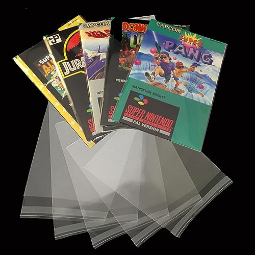 ASTONEY 100 PCS Plastic Sleeves for SNES N64 Pouch Instructions Booklet Case Resealable Protective Manual and Insert Bags