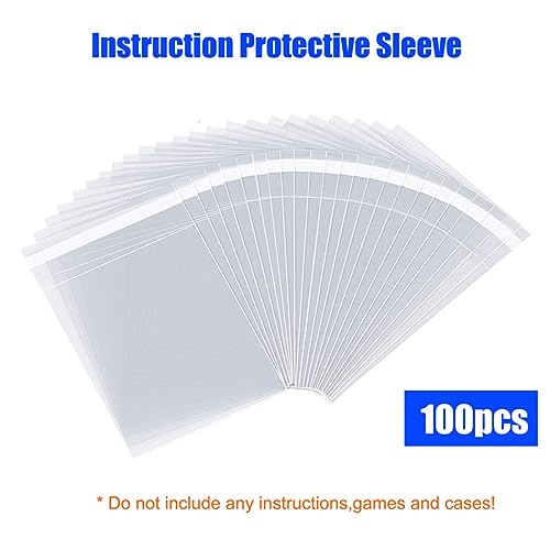 ASTONEY 100 PCS Plastic Sleeves for SNES N64 Pouch Instructions Booklet Case Resealable Protective Manual and Insert Bags