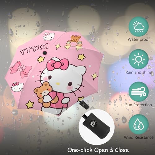 OIDOJHID Cute Anime Kitty Umbrella Anime Manual Open Folding Umbrella Suitable for Travel Lightweight Portable Parasol Gift for Girls (Kitty)