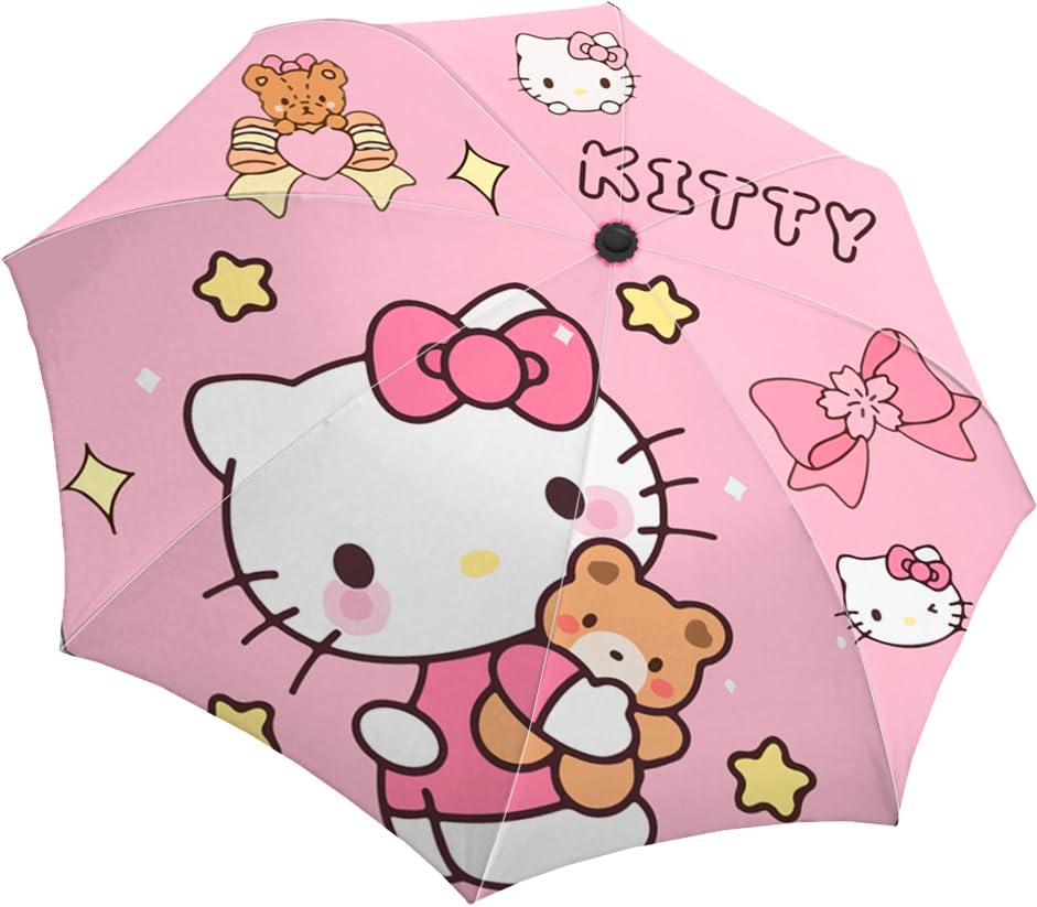 OIDOJHID Cute Anime Kitty Umbrella Anime Manual Open Folding Umbrella Suitable for Travel Lightweight Portable Parasol Gift for Girls (Kitty)