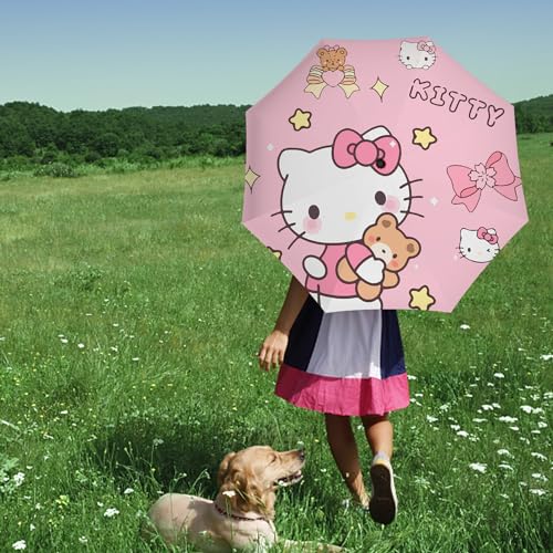 OIDOJHID Cute Anime Kitty Umbrella Anime Manual Open Folding Umbrella Suitable for Travel Lightweight Portable Parasol Gift for Girls (Kitty)