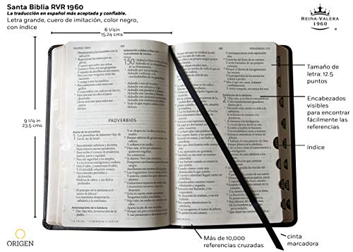 Biblia Reina Valera 1960 letra grande. Símil piel negro, índice, tamaño manual / Spanish Bible RVR 1960. Handy Size, Thumb Index, Large Print, Black Leat
