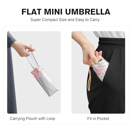 G4Free UPF 50+ UV Protection Umbrella Flat Mini Travel Umbrella Compact Manual Open Small Sun Umbrella (Pink)