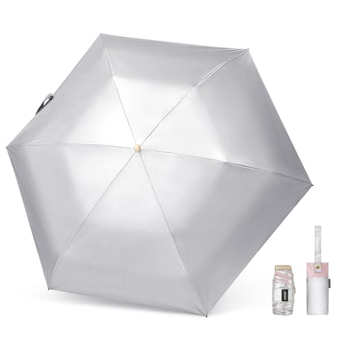 G4Free UPF 50+ UV Protection Umbrella Flat Mini Travel Umbrella Compact Manual Open Small Sun Umbrella (Pink)